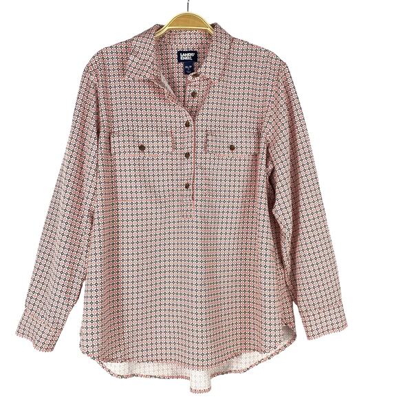 Lands' End Tops - Lands' End Tunic Top Women XL Petite Peach Geometric Long Sleeve Flap Pockets